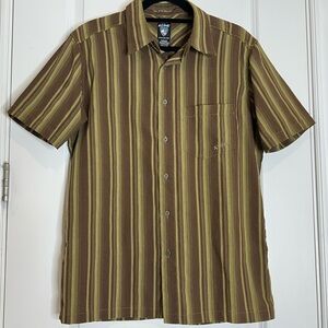 Kühl Shirt Short Sleeve Men’s size M Button Up Brown Khaki Green Outdoor Hiking